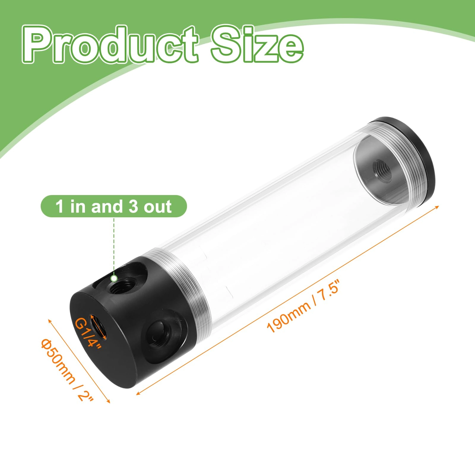 Water Cooling Tank - G1/4" 50mm x 190mm 1 in 3 out