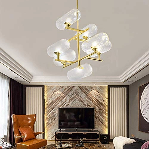 G9 Nordic Handmade Glass Capsule Chandelier - 7 head Gold clear glass