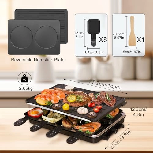 2 in 1 Electric Griddle - 8 Cheese Pans Adjustable Temperature