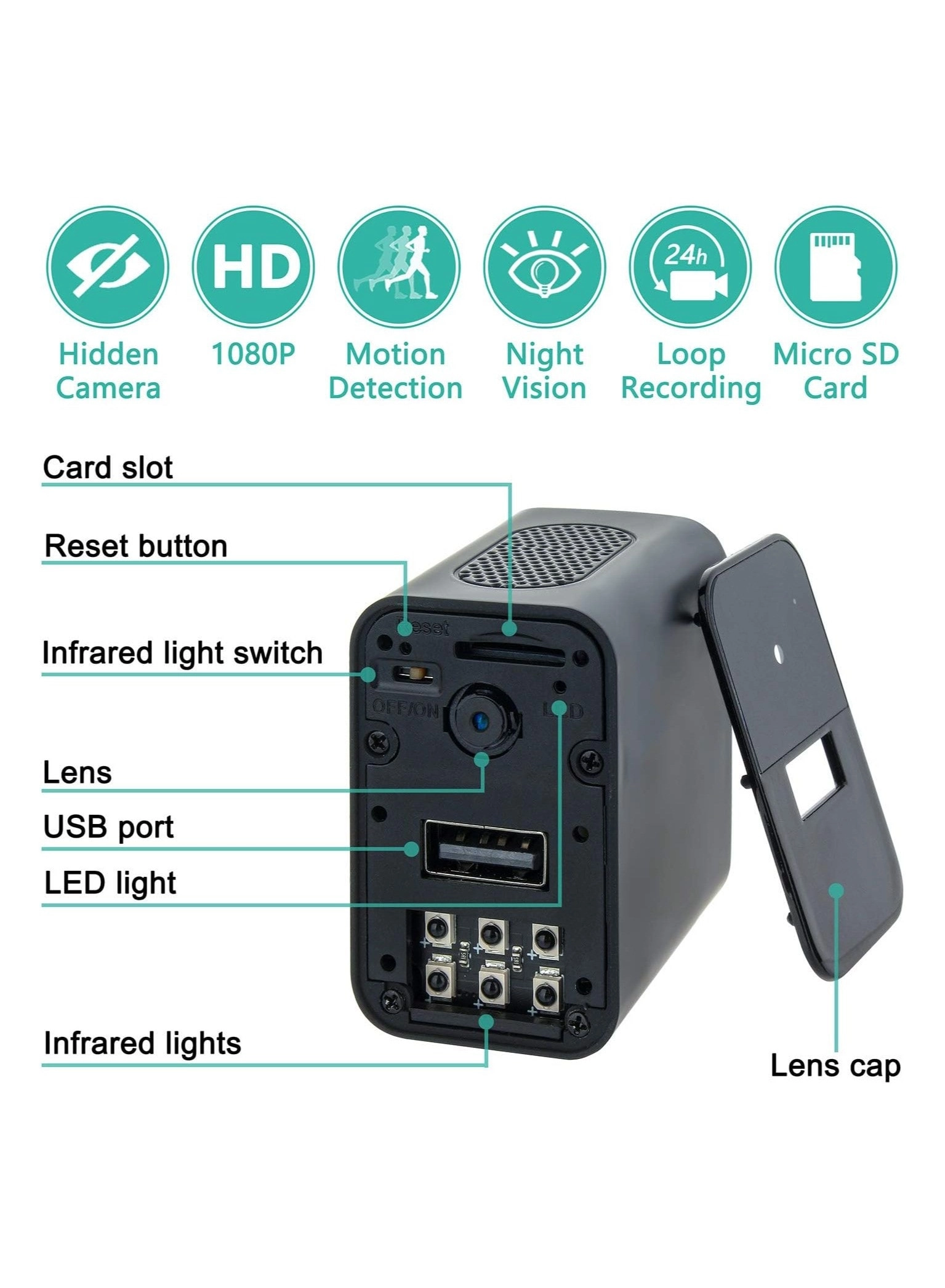 Smart Charger with Hidden Mini Camera - 1080P HD Wi-Fi Night Vision