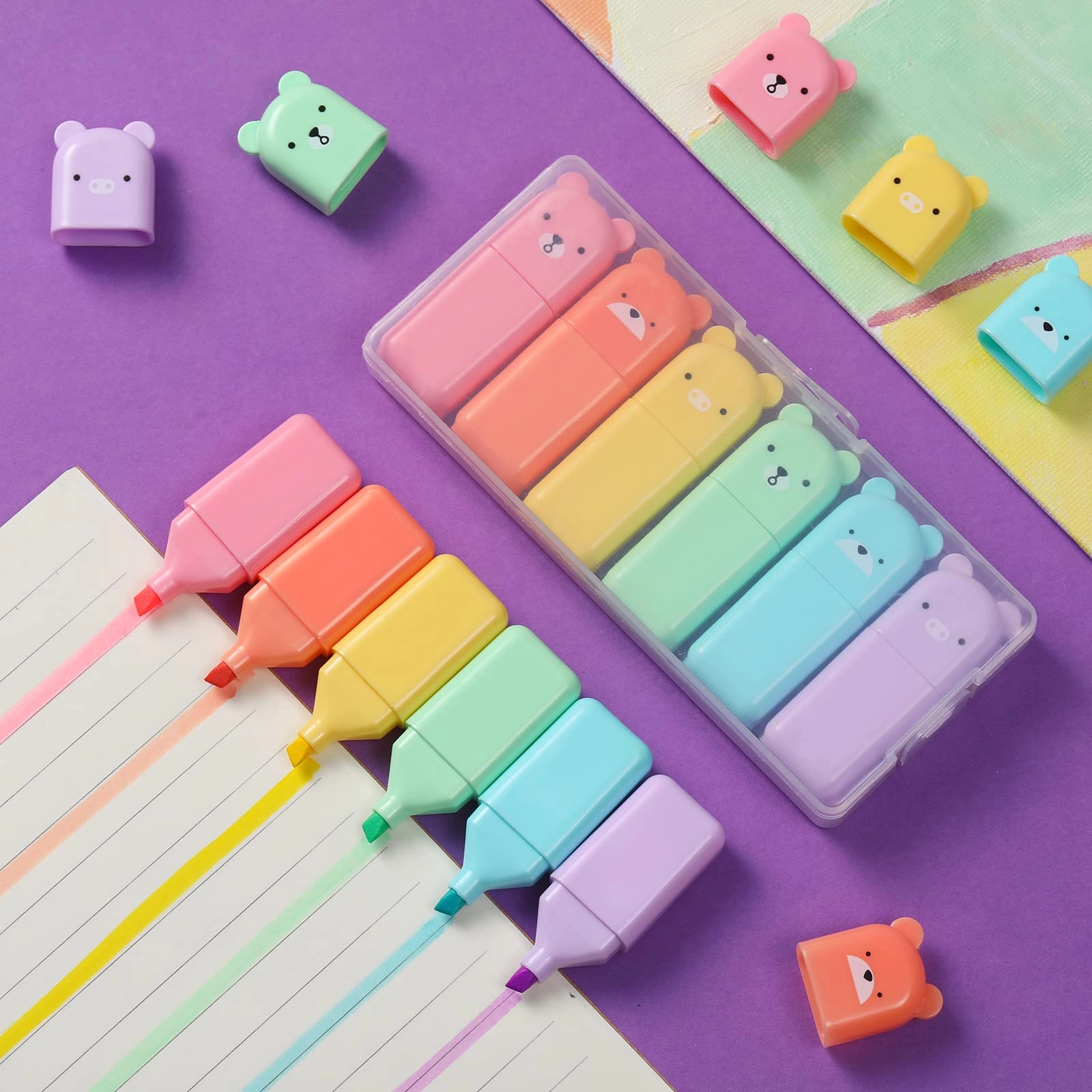 18 Pcs Cute Highlighter Pens - blue yellow green orange purple pink Chisel