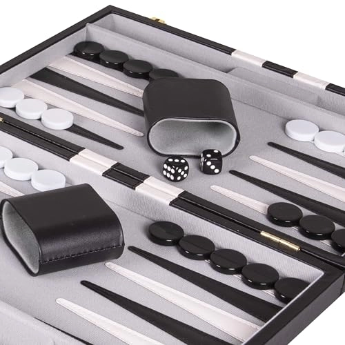 Backgammon Set - Premium Leather Case Strategy & Tip Guide