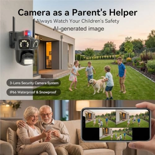 Three Lens Security Camera Outdoor 1080p