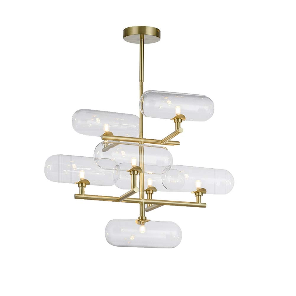 G9 Nordic Handmade Glass Capsule Chandelier - 7 head Gold clear glass