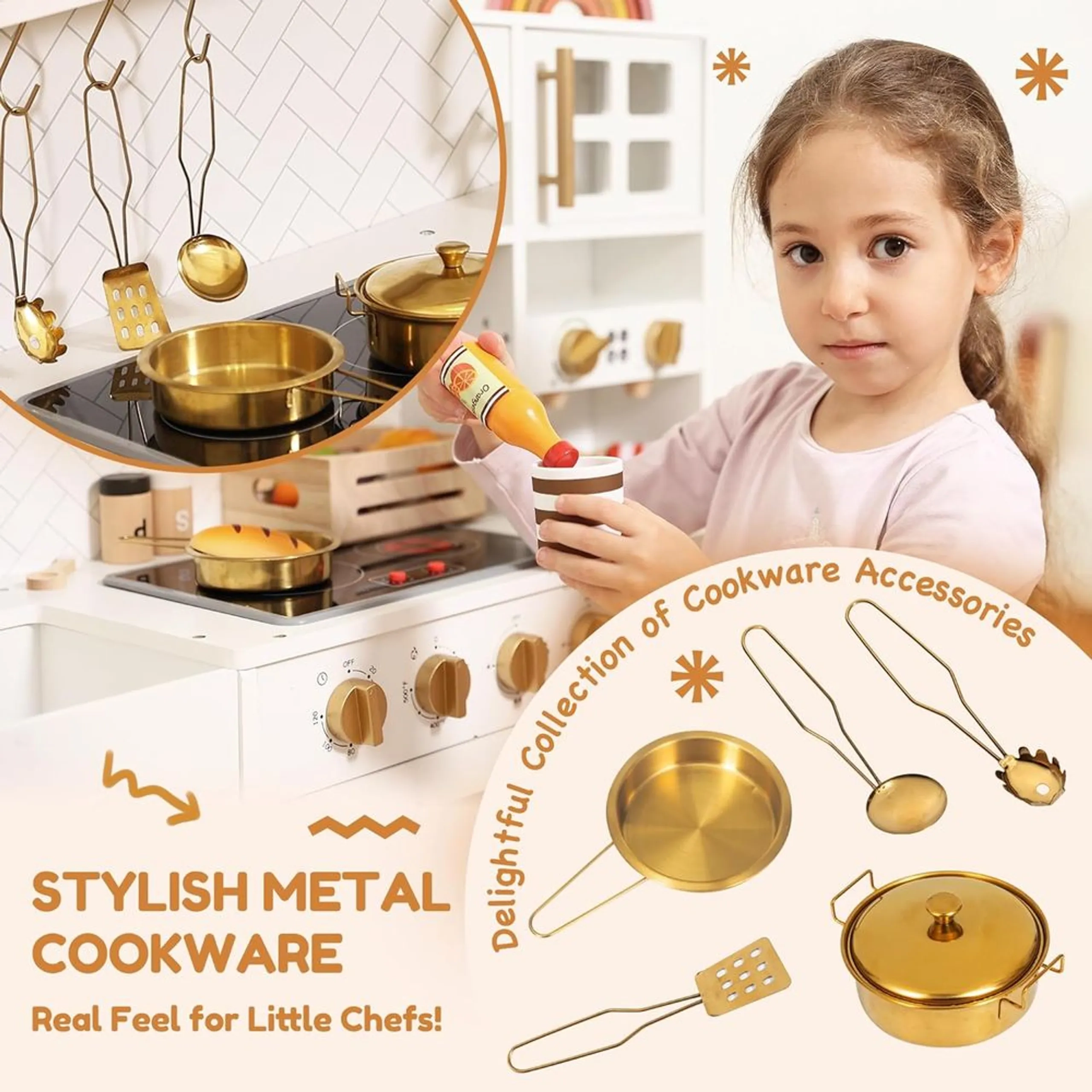 Wooden Kitchen Kids Interactive Pretend Play Set - toddler-sized durable (5551007-W10C923)