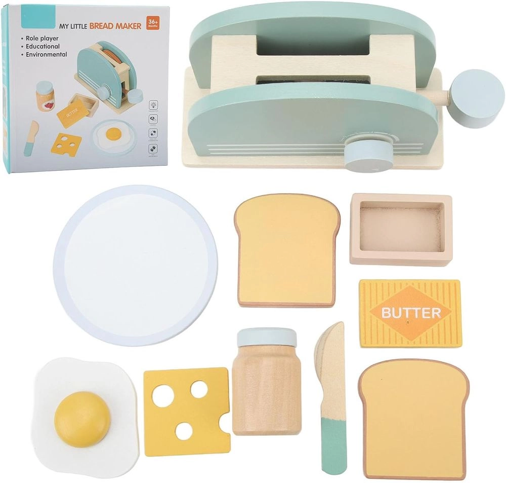 Little Angel Kids Wooden Bread Toaster Pretend Playset - 10pcs (5551007-KABI-0154)