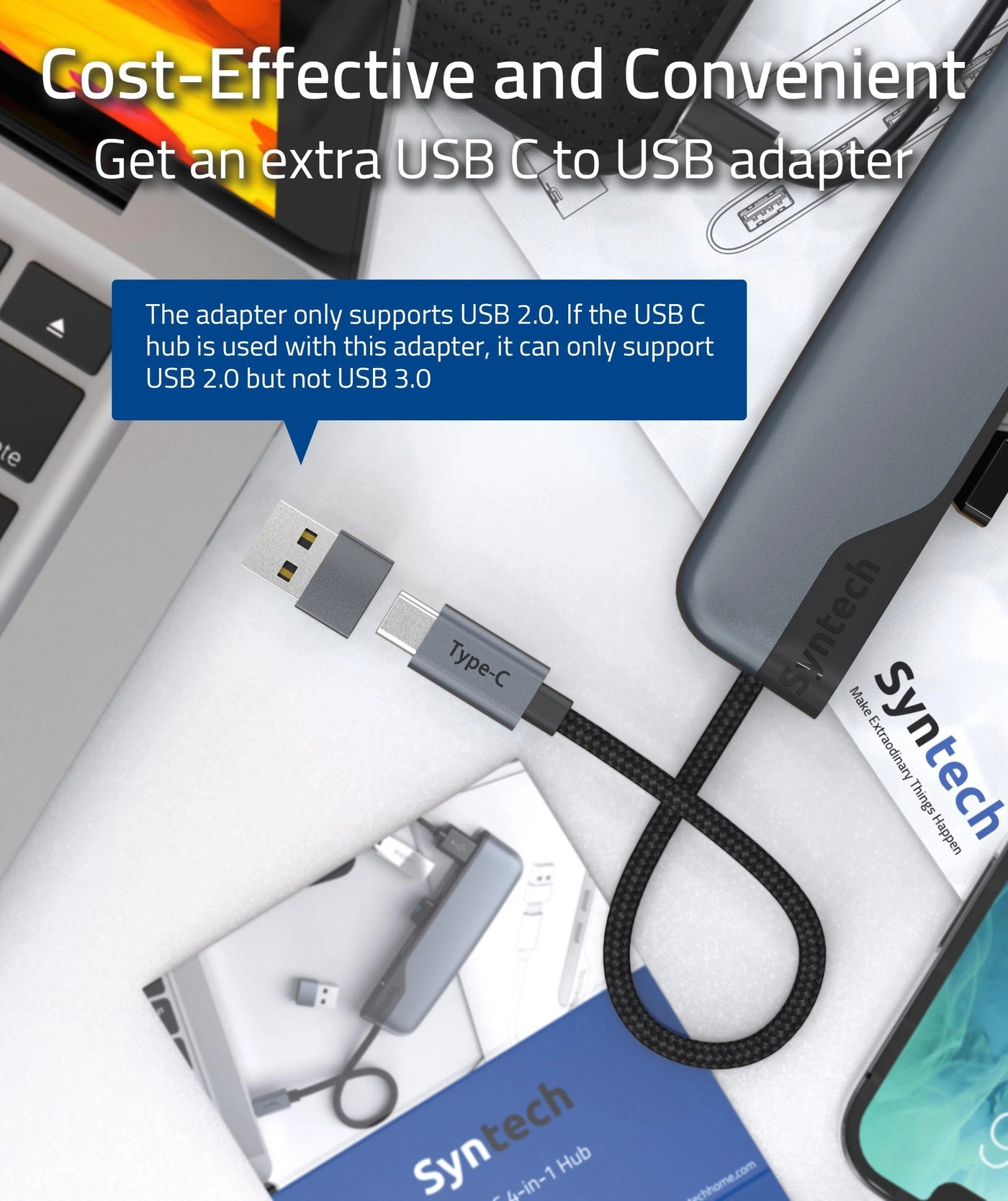 USB C to USB Hub - 4 Ports USB 3.0