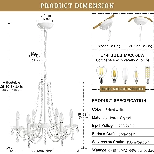 6 Crystal Chandelier - 65 cm-215 cm