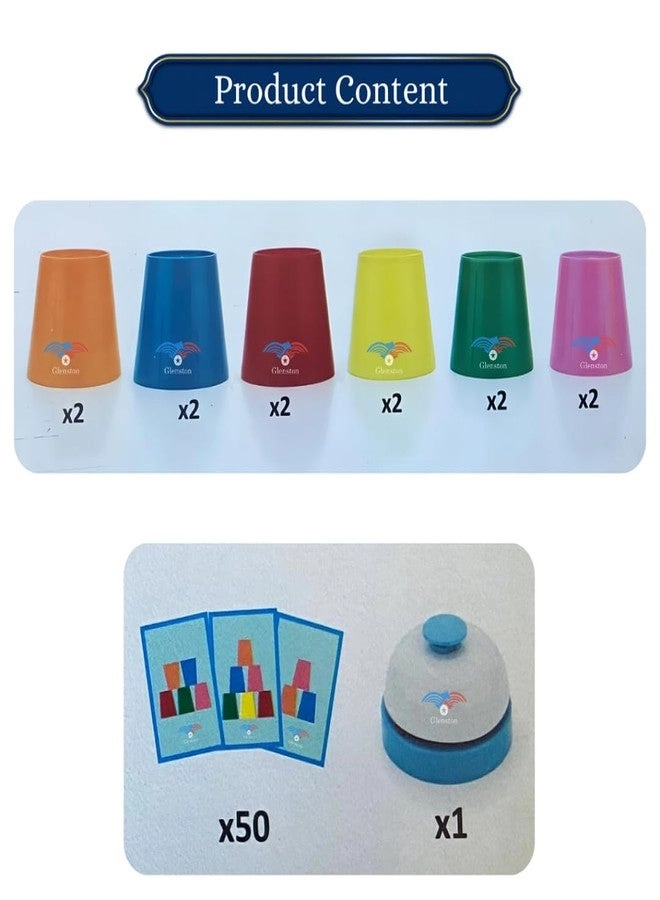 Battle Stacking Cups - 12 pieces + Pattern Cards - 50 pieces + Bell