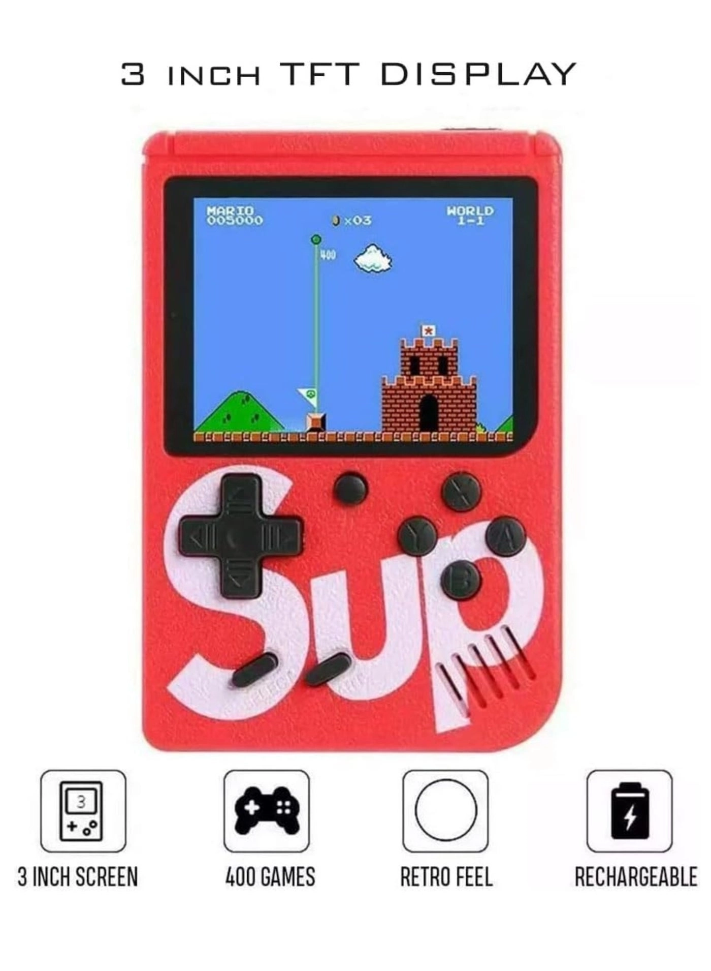 Handheld Game Console - 400 Built-in Games 3-Inch Color Screen Rechargeable Battery