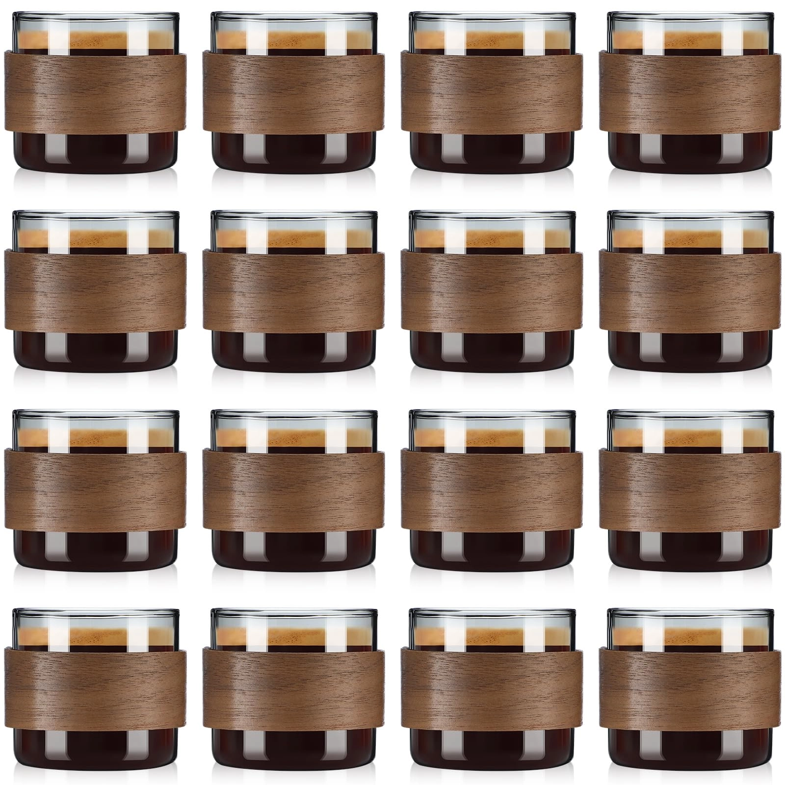 reallnaive Espresso Reusable Cup - 16 pcs Wooden Ring High Borosilicate Glass