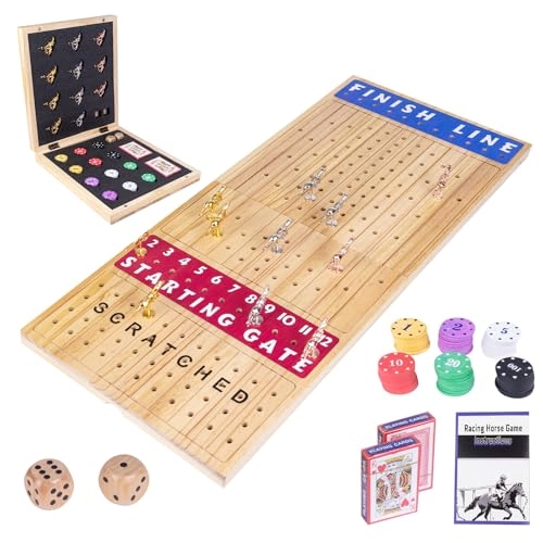 Horse Race - Foldable Thickened Wood Chessboard 11 Metal Horses