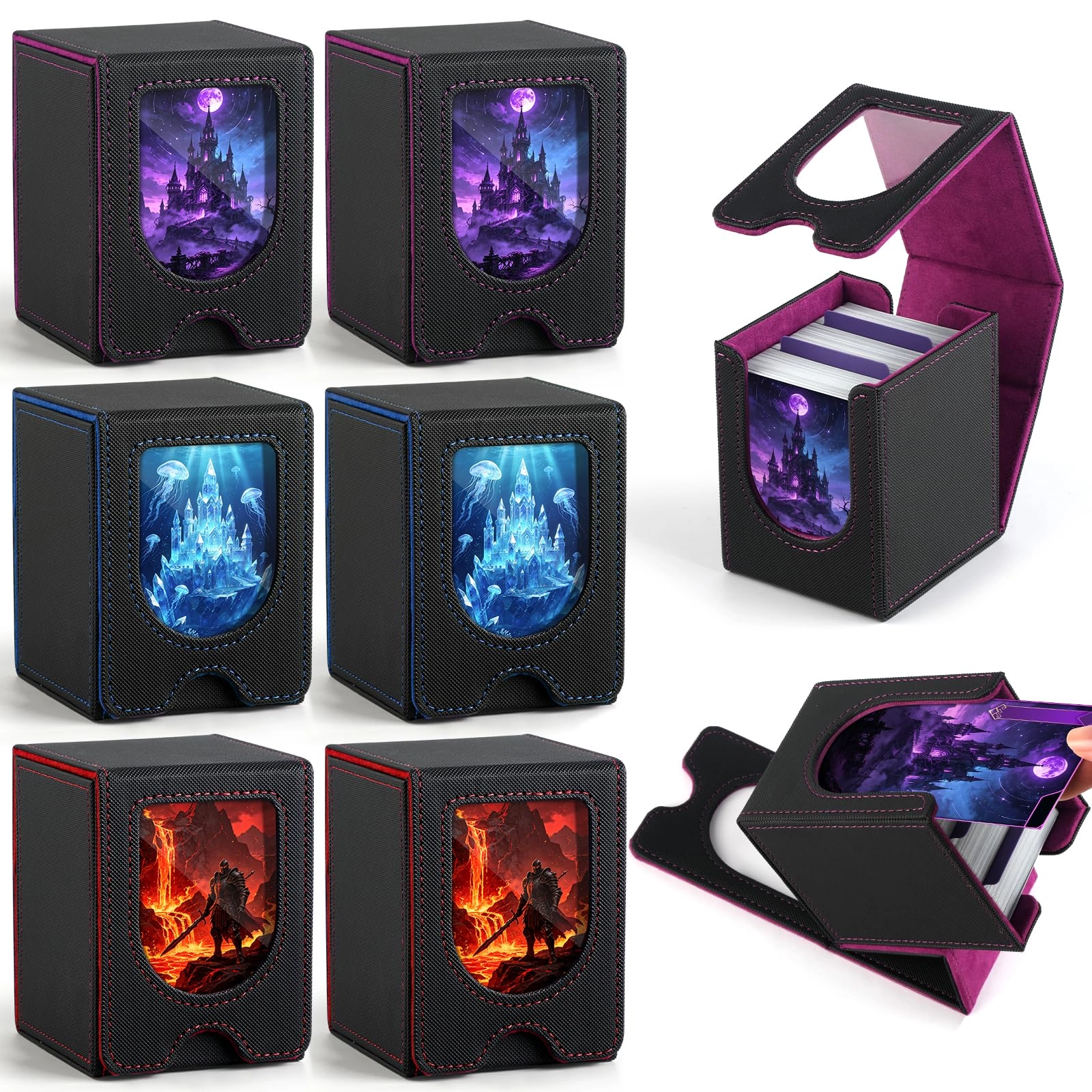 90765_6_Red+Blue+Purple Card Deck Box - 100 Double-Sleeved Cards