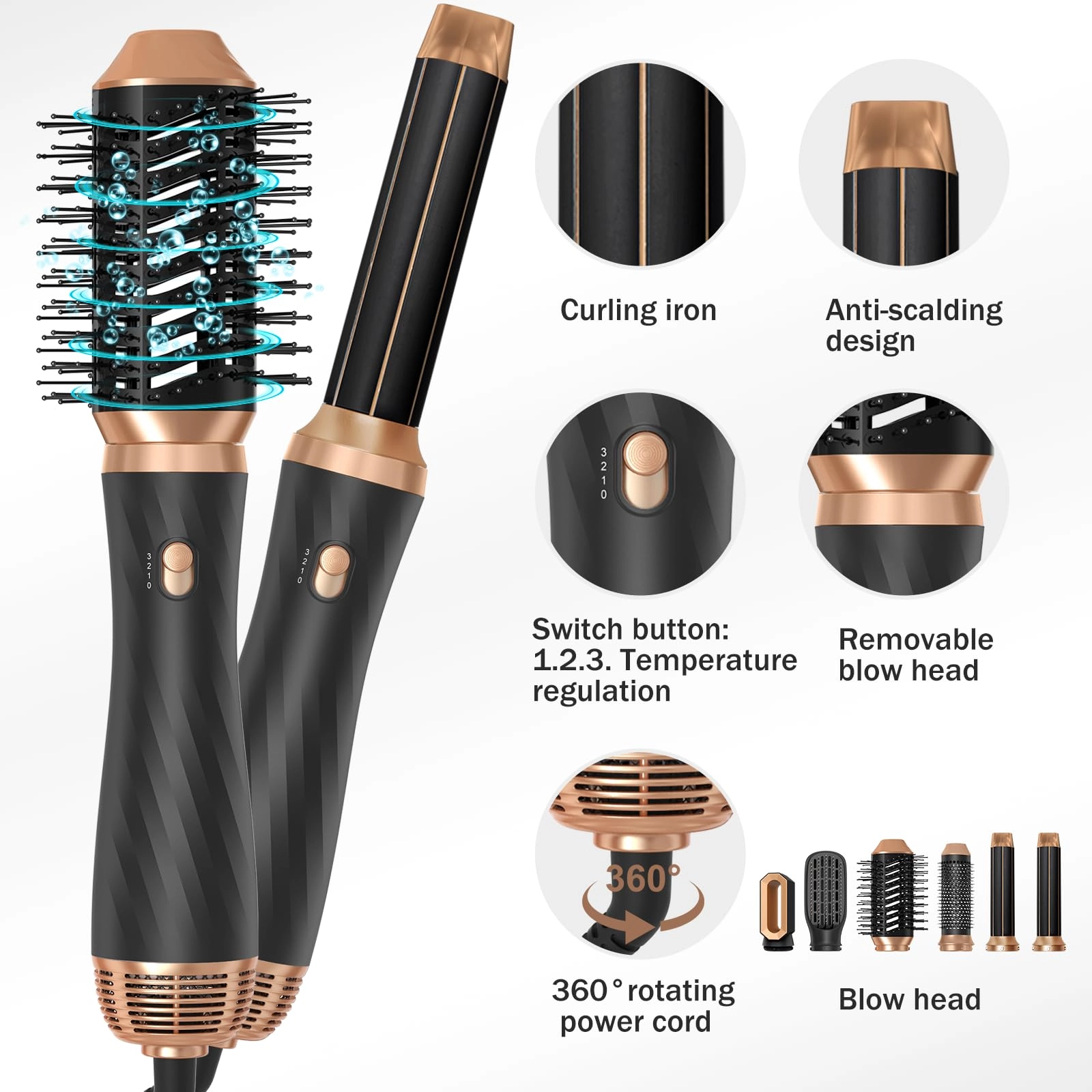 6 in 1 Hair Dryer Brush - 700 watts Gold