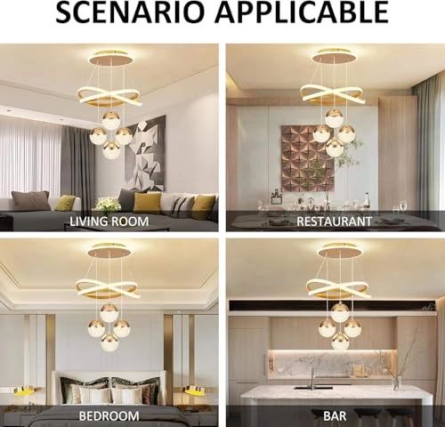Modern Gold LED Chandelier - 3-Color Dimmable