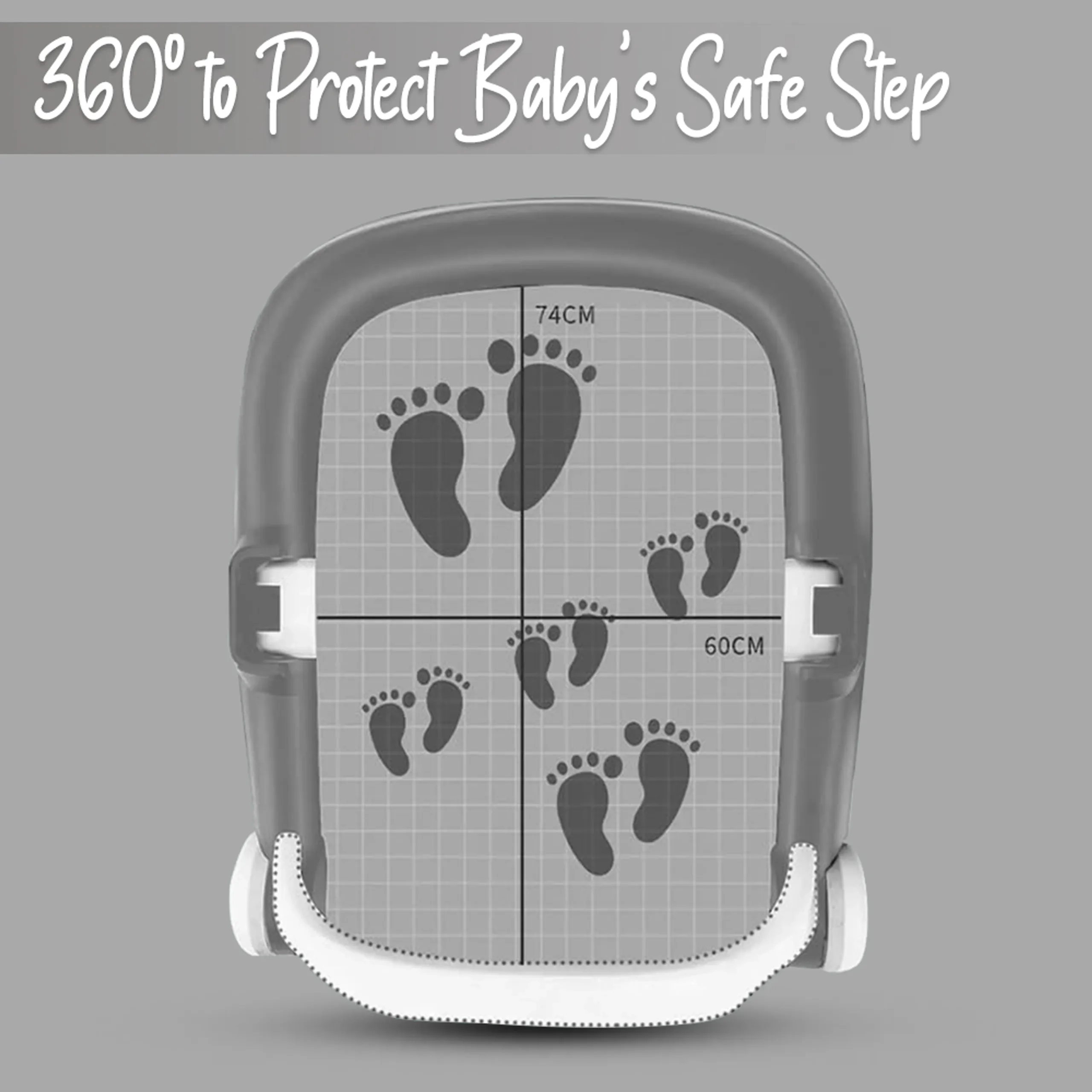 Adjustable Baby Walker - Grey Foldable 6-Wheel