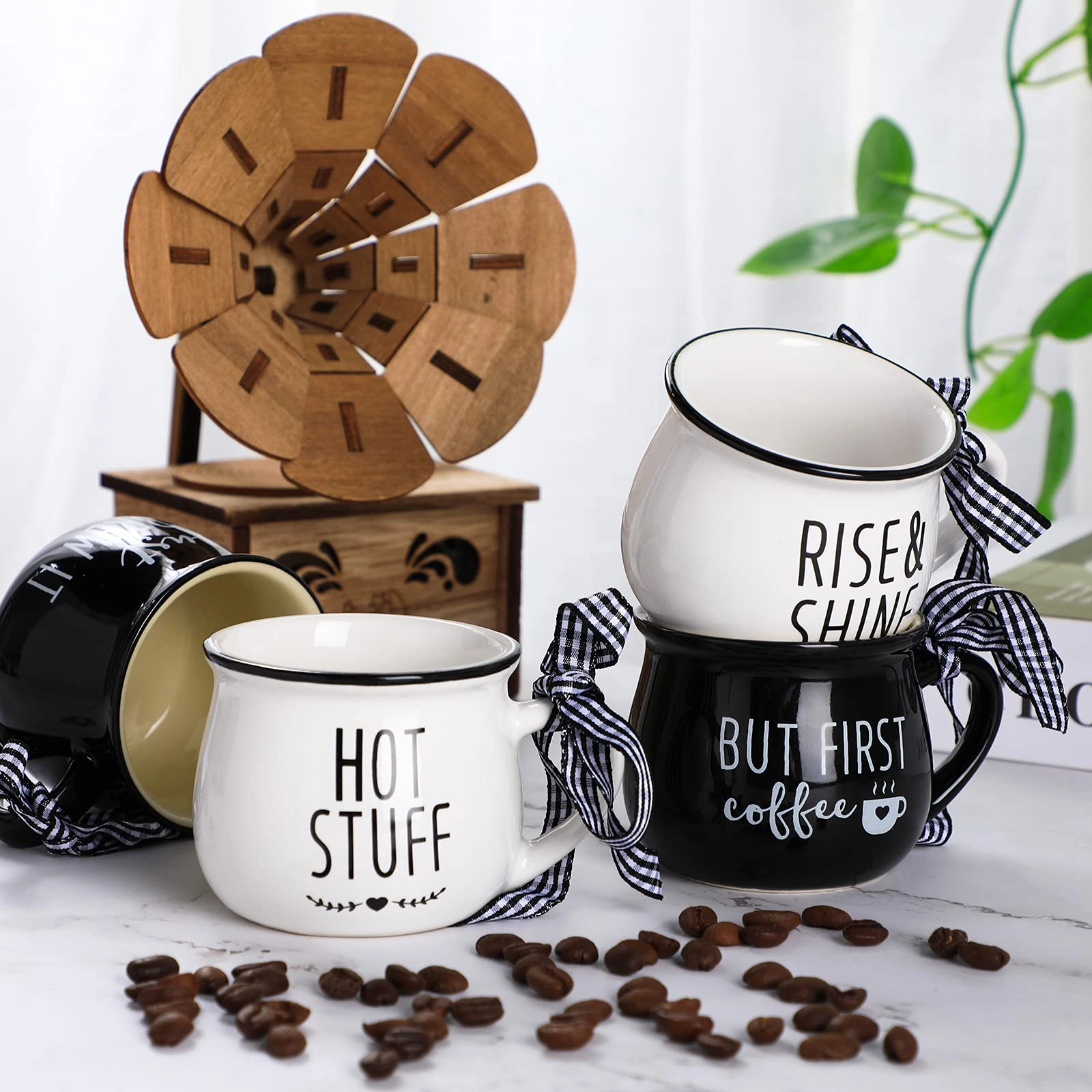 Mini Espresso Cup - 4 pcs Letter Print 150 ml