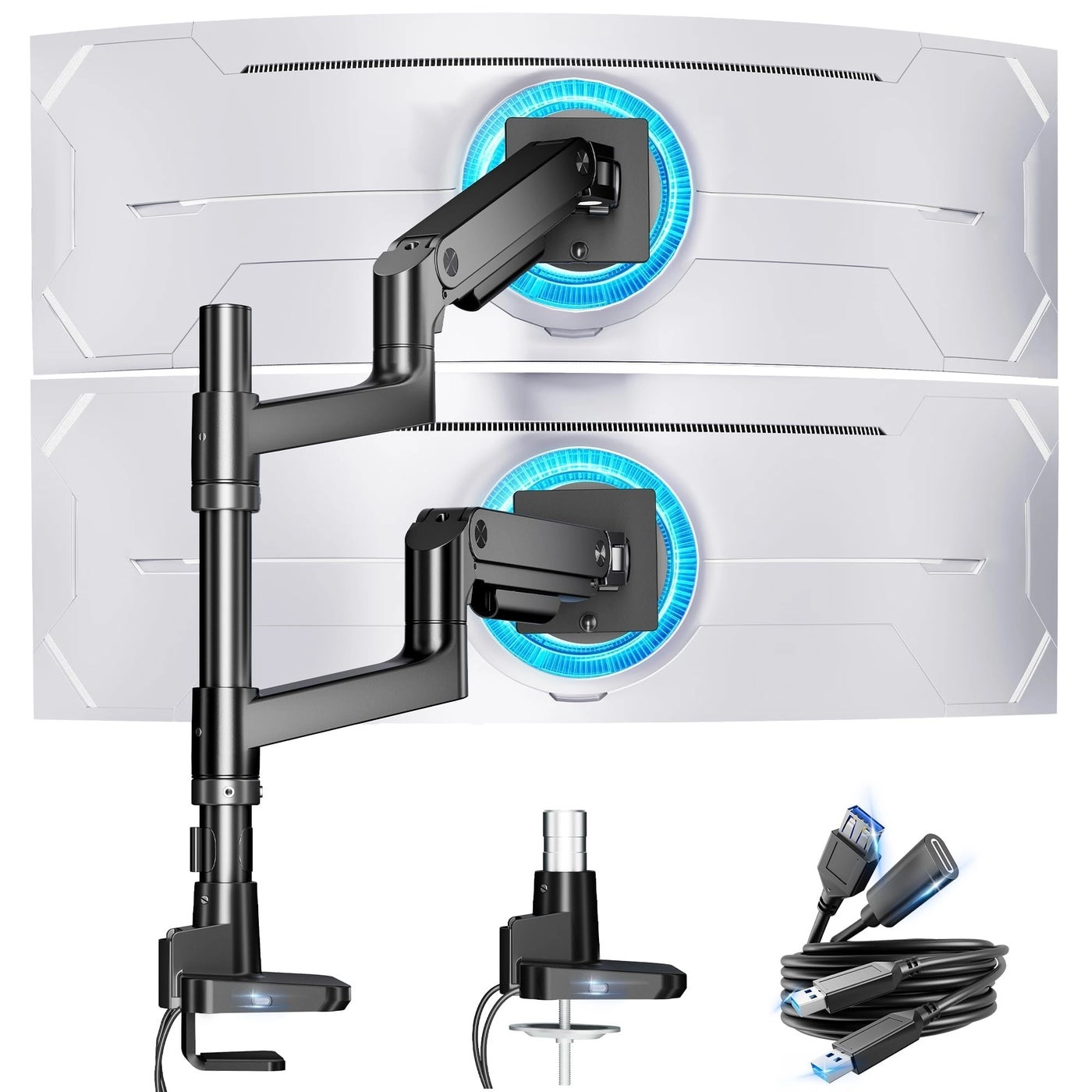 ARES WING Dual Monitor Mount - 2 Monitors 17-35 Inch VESA 75x75 or 100x100mm