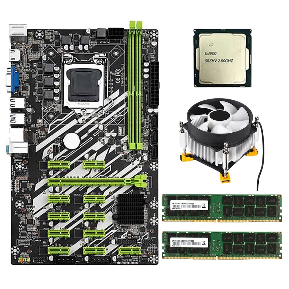 KPLUUBKC B250 - 12 PCI-E Slots + G3930/G3900 - LGA 1151 + 4G DDR4 RAM - 2x4G + CPU Fan