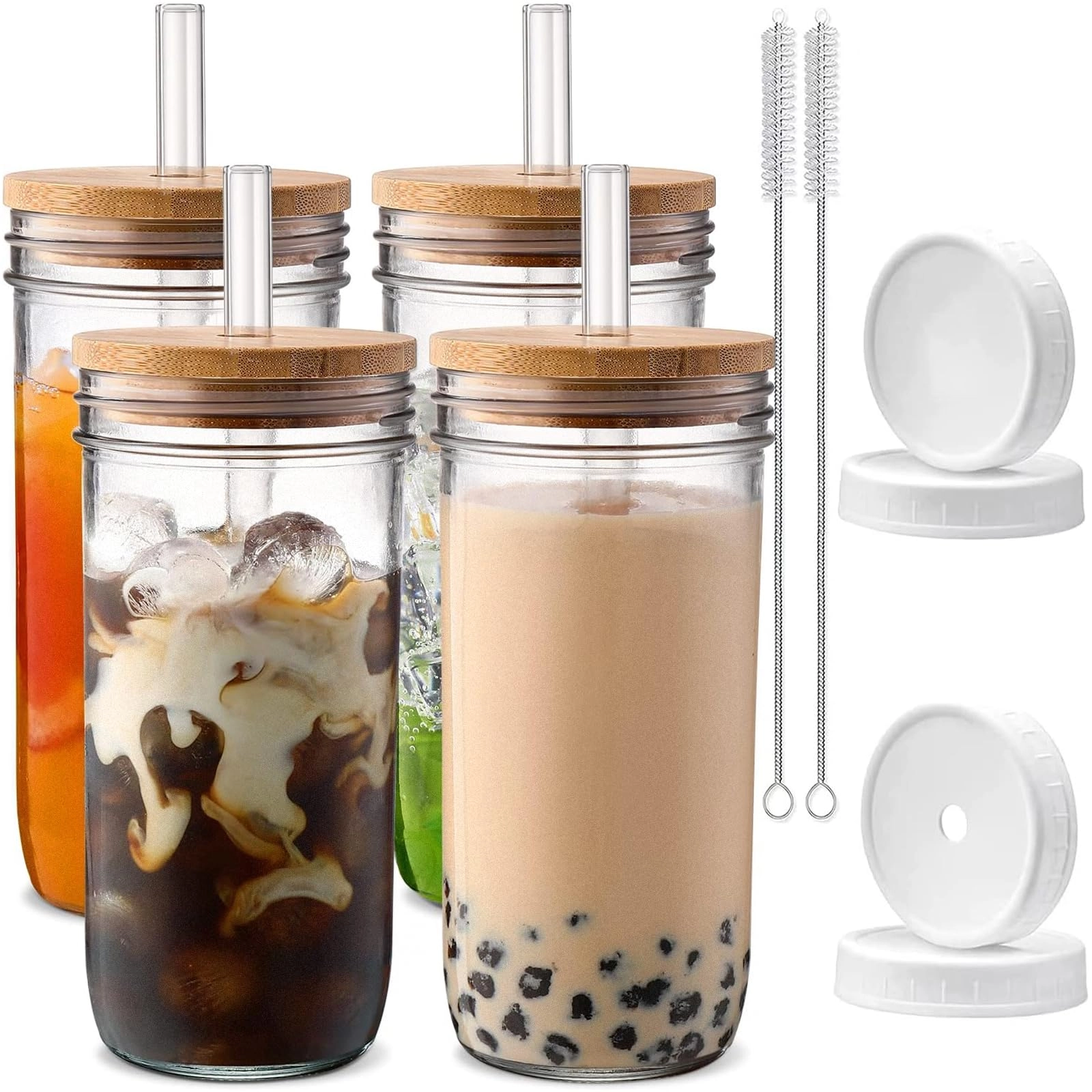 dwts danweitesi Glass Cup - 4 pcs with Lid and Straw
