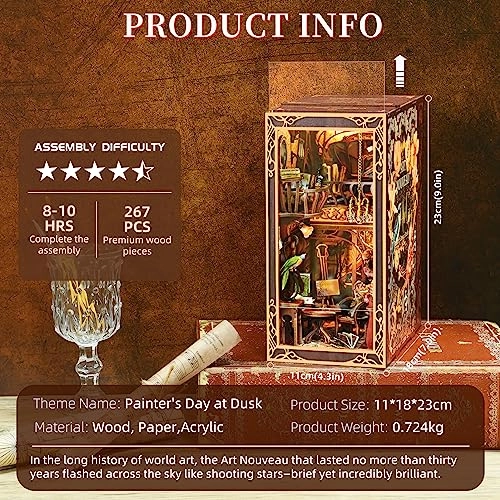 Book Nook Kit - 3D Wooden Puzzle LED Light Dust Cover