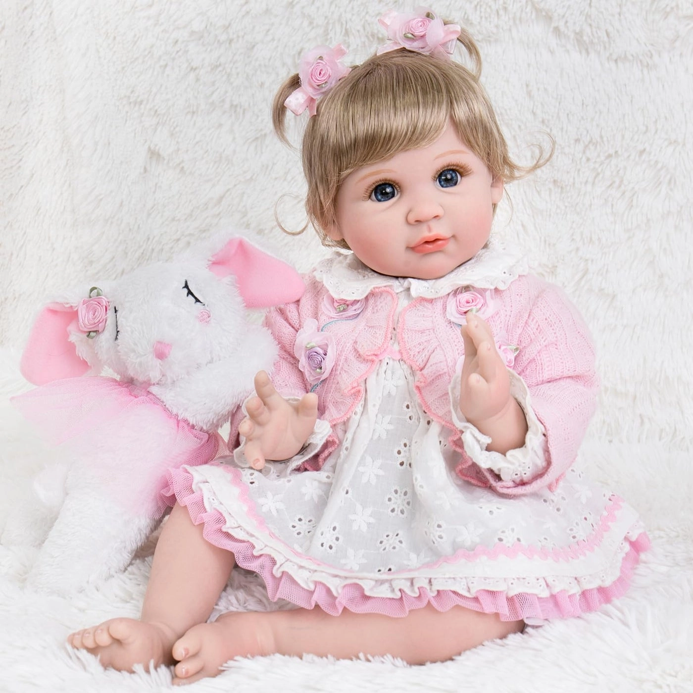 Reborn Baby Doll - 22 Inch Handmade Cloth Body Pink Outfit Ages 3+