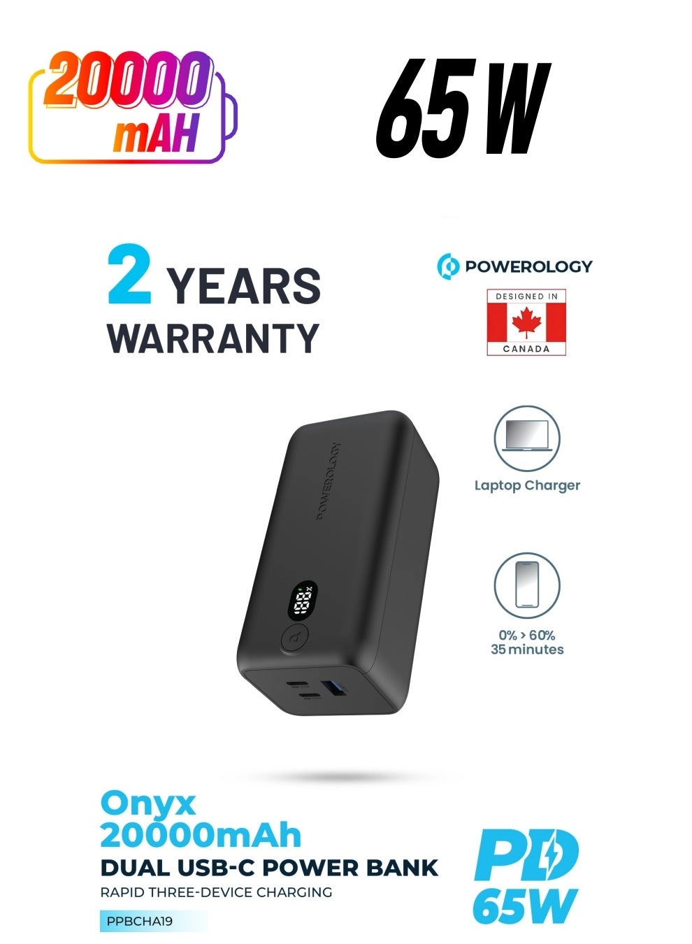 Powerology Onyx - 20000mAh 65W