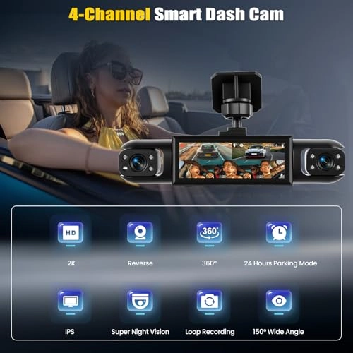 360° 4 Channel Car Dashcam - 1080p