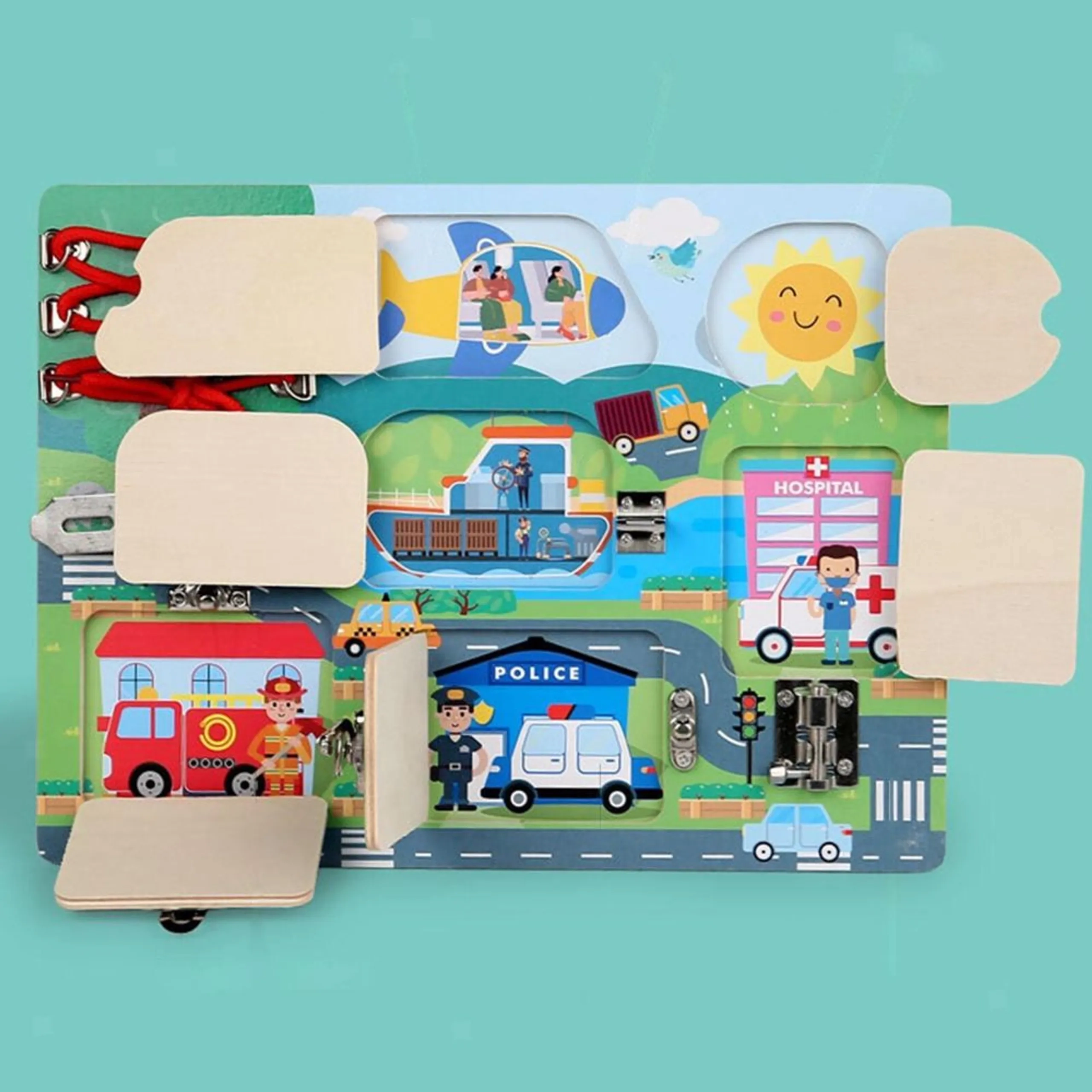 Kids Wooden Lock And Latches Busy Board - 3 +