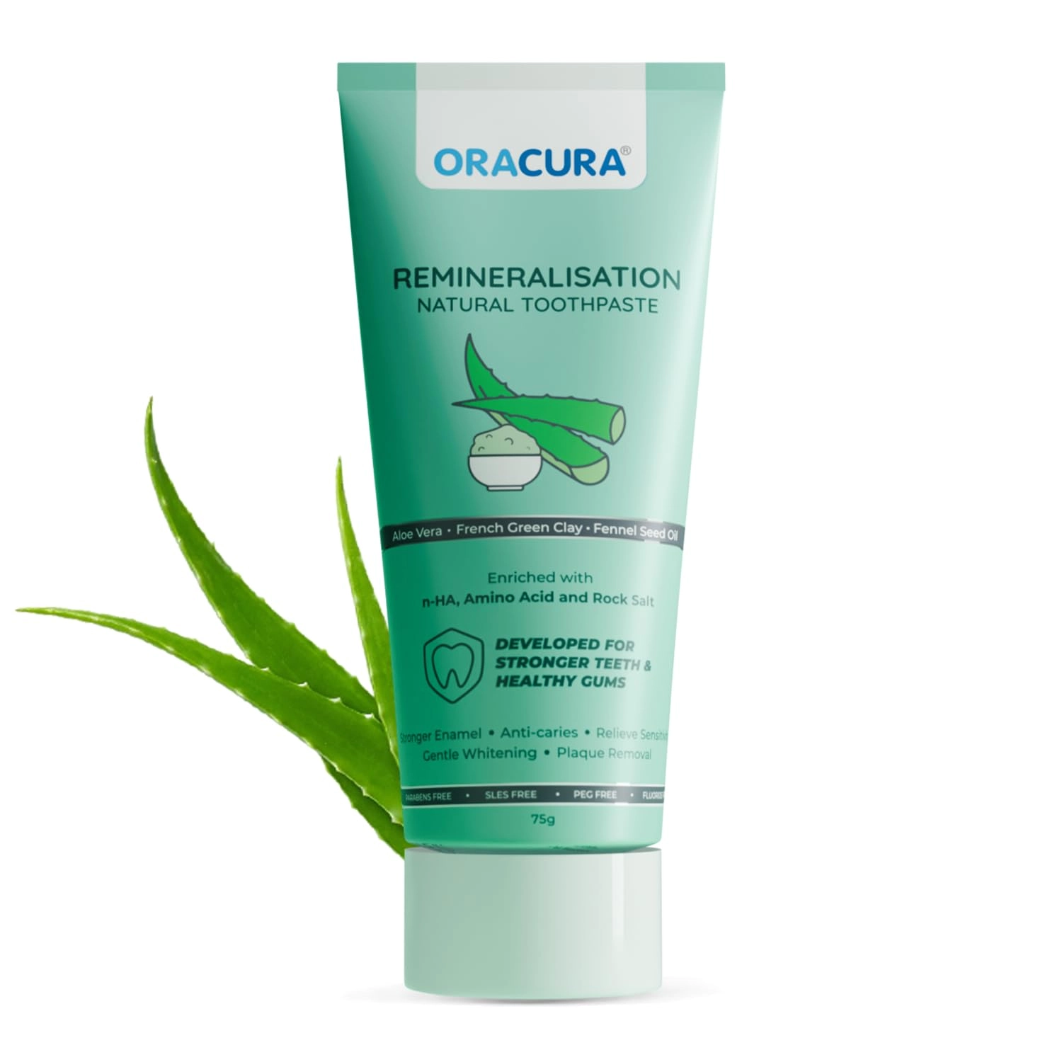 ORACURA Remineralisation Natural Aloe Vera Toothpaste Above 6 Years 75 g
