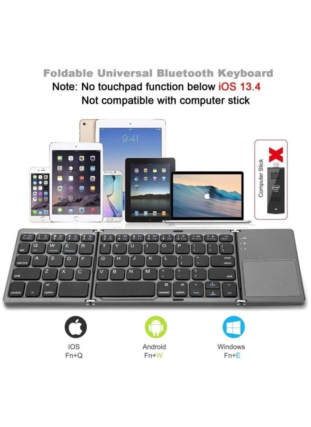 Bluetooth Keyboard - Foldable Rechargeable Built-in Touchpad Compatible with iPhone/iPad