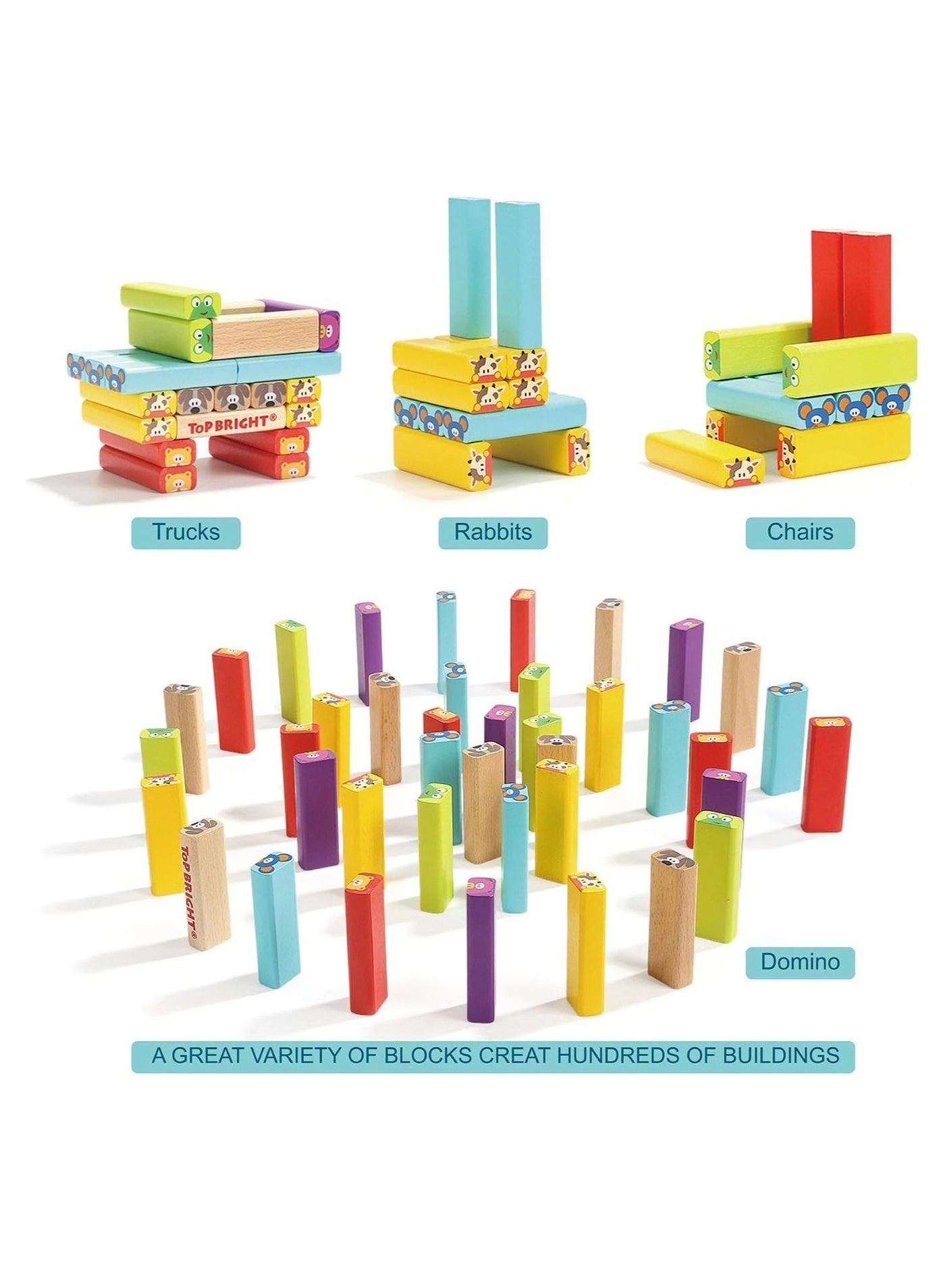 MIXDE Colored Wooden Blocks Stacking Board Games - 4 years+ 51 pieces