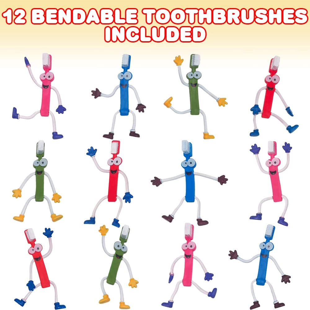 Bendable Toothbrush Figures - 12-Piece Pack Dental Toys