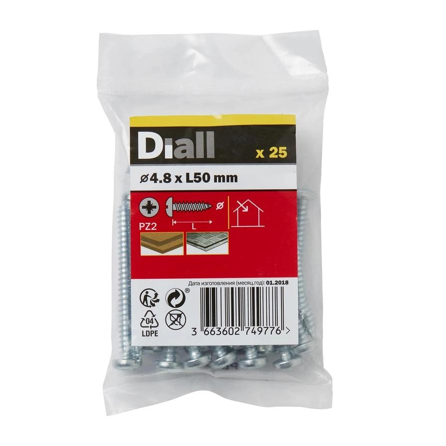 Diall Zinc-Plated Steel Pan Head Self-Drilling Screw Pack 4.8mm 50mm