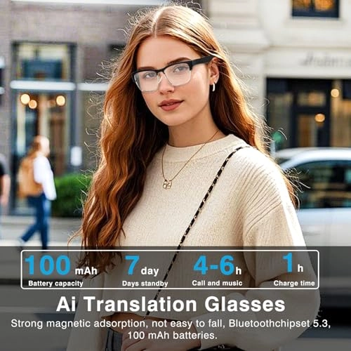 Smart Glasses - Bluetooth 5.3 164+Languages Real-time Translation