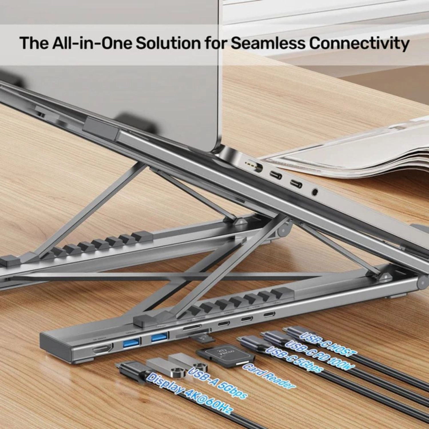 7-in-1 USB-C Foldable Laptop Stand - 100W Power Delivery 4K@60Hz HDMI