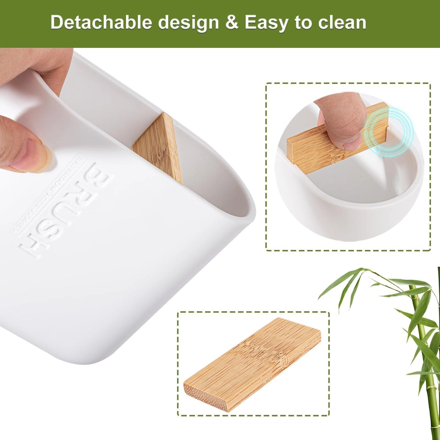 Toothbrush Holder - Bamboo 2 Pack White