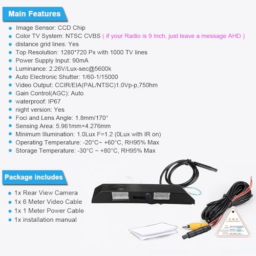 Rear View Camera - Night vision 1280 x 720 pixels