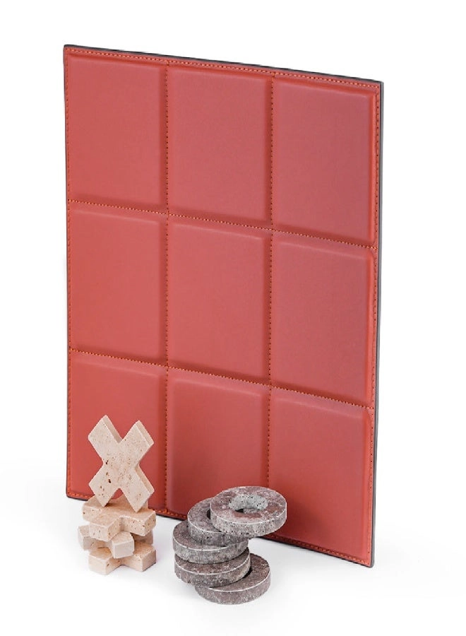 XO Game - Red Leather Board Beige & Grey Travertine Pieces