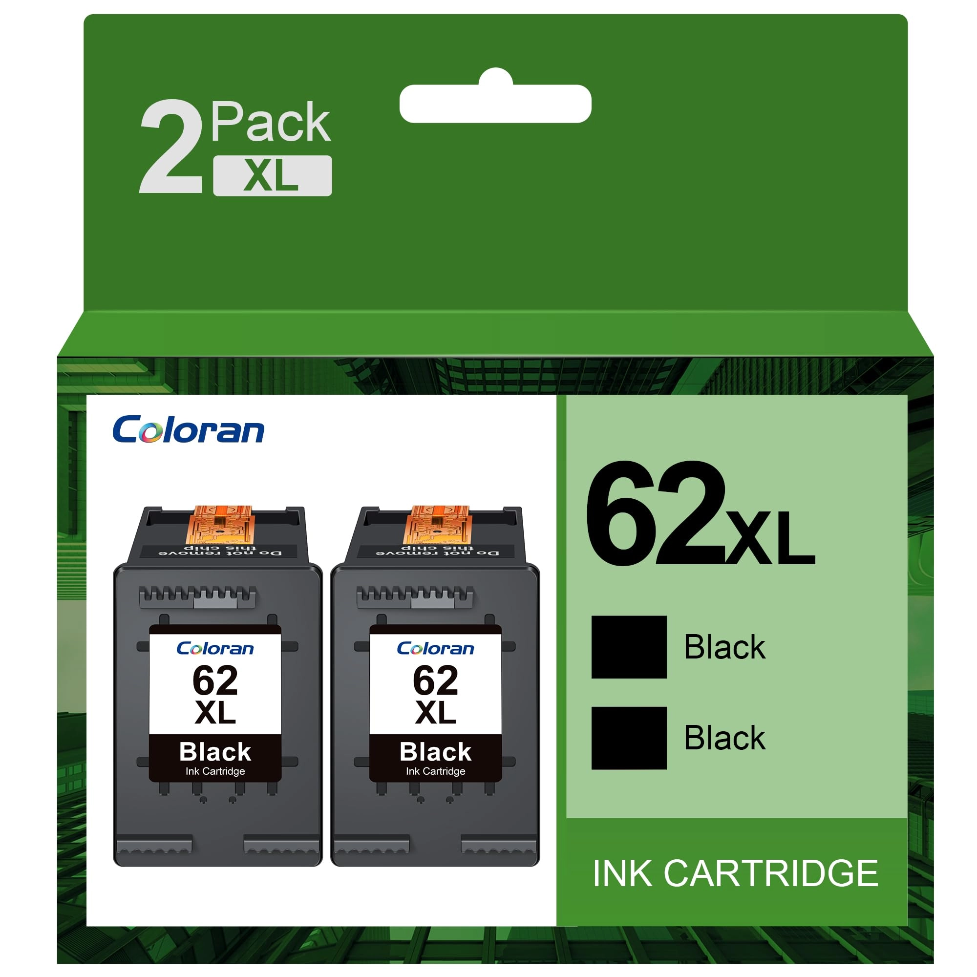 Coloran for 62XL 2B HP 62XL High Yield Black Compatible 2-Pack