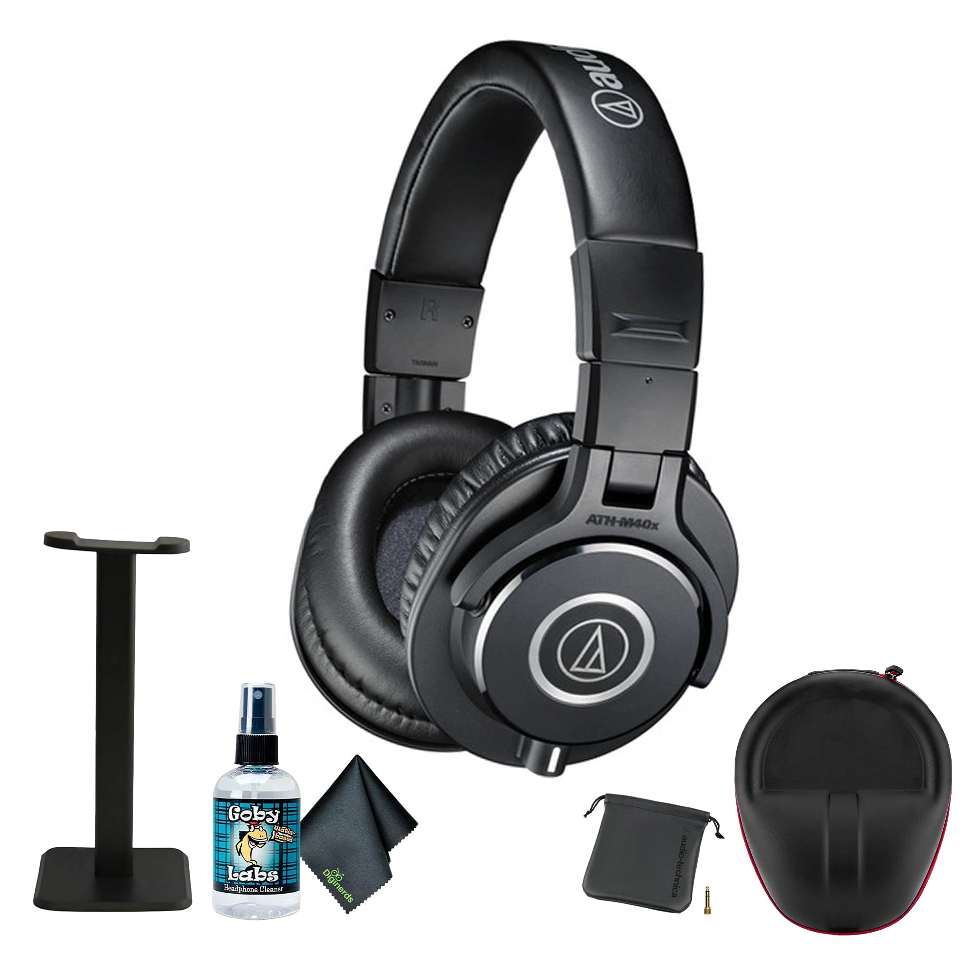 ATH-M40x Wired Headphone + Headphone Sanitizer Spray + Microfiber Cleaning Cloth + Screw On Adapter + Carrying Pouch + Straight Cable + Coiled Cable