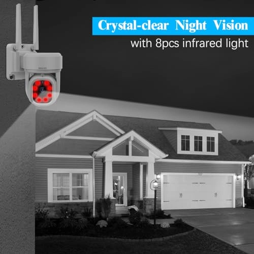 PTZ WiFi Outdoor Security Camera - 8 Cameras 5MP + 10-Channel NVR + 6TB HDD