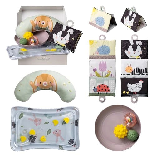 Tummy Time Pillow + Water Mat + Interactive Tray - 3 sensory balls + Crinkle Baby Book - Double-sided