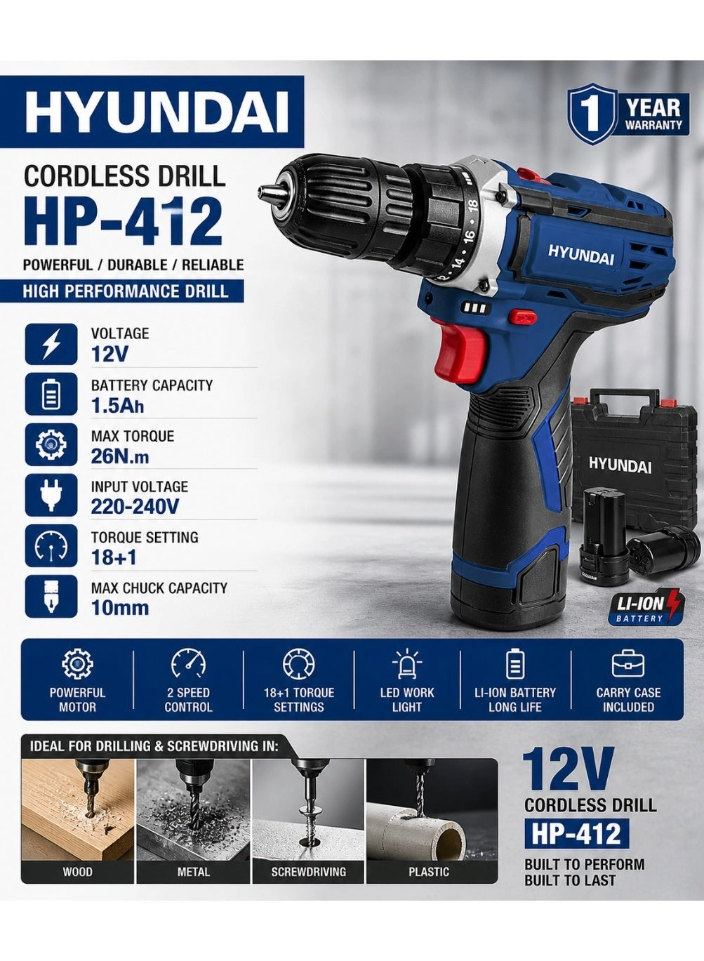 Hyundai HP-412 - 1.5Ah