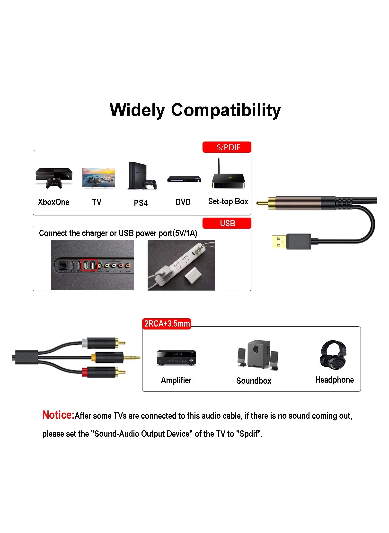RCA to 3.5mm Audio Cable - 9.8 meter