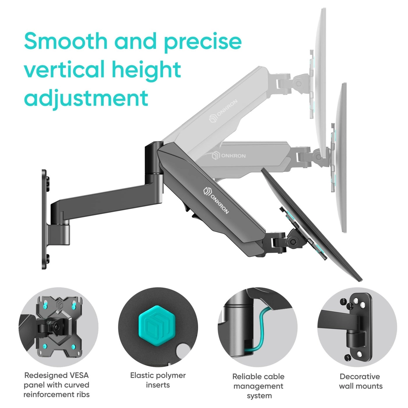 Wall Monitor Arm - Single 13-34 Inch 75x75 & 100x100 VESA