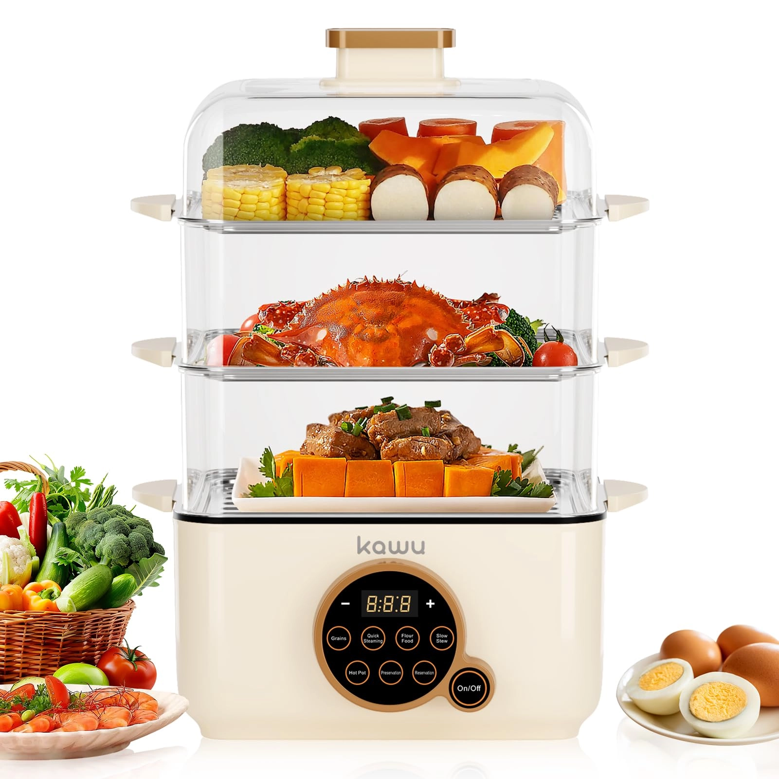 Kawu 3 Tier Detachable Electric Food Steamer - 24L