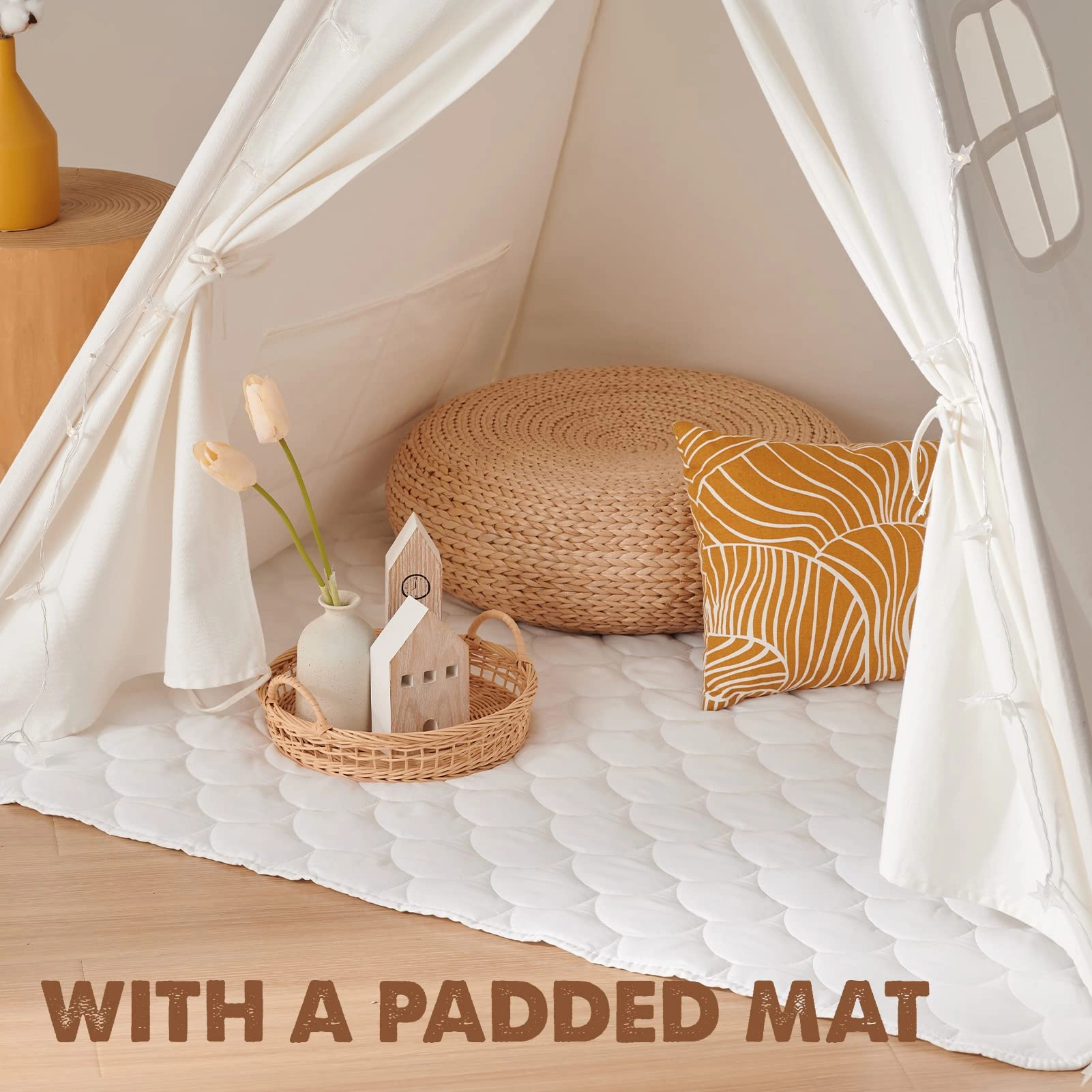 Teepee Tent - 48 inches (W) x 48 inches (L) x 66 inches (H) Raw White Canvas