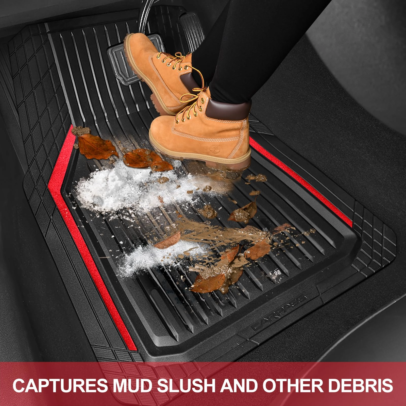 Heavy Duty Rubber Floor Mats - Universal Fit 3pcs Black Purple