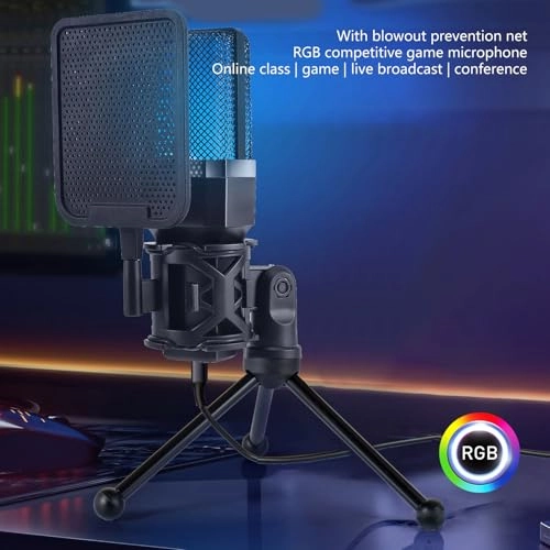 Microphone Stand Set - 7 Color Glowing Noise Canceling Condenser USB